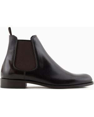 Giorgio Armani Antique-Effect Leather Ankle Boots - Black