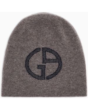 Giorgio Armani Cashmere Beanie With Ga Logo Intarsia - Grey