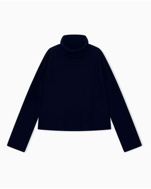 Giorgio Armani Jumper Regular Fit Pure Cashmere Volcano Collar - Blue