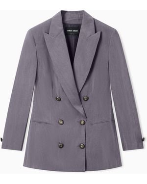 Giorgio Armani Washed Silk Double-Breasted Jacket - Purple