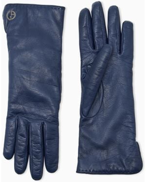 Giorgio Armani Nappa Leather Gloves With Cashmere Lining - Blue