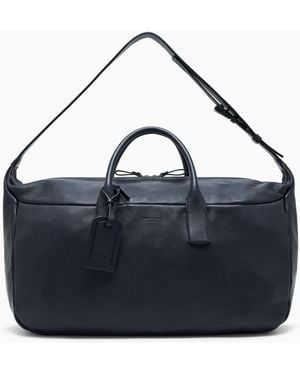 Giorgio Armani Pebbled Leather Duffel Bag - Blue
