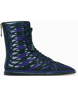 Giorgio Armani Ankle Boots With Embroidery And Leather Details - Blue