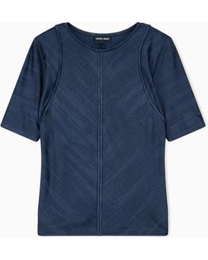 Giorgio Armani Camiseta Jacquard Con Diseño Chevron Y Efecto Superpuesto - Azul