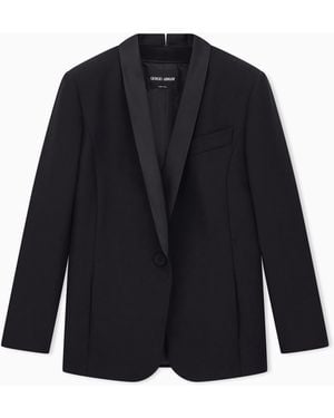 Giorgio Armani Chaqueta De Esmoquin En Cady De Seda Y Cuello Chal De Satén - Azul