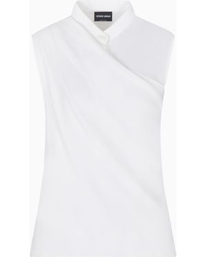 Giorgio Armani Top Drapeado De Georgette Triple De Seda - Blanco