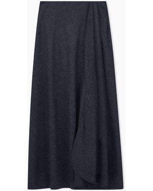 Giorgio Armani Skirt Long Flannel Wool And Cashmere With Side Drape - Blue