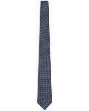Emporio Armani Pure Silk Tie With Jacquard Micro-Motif - White