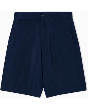 Giorgio Armani Cupro Basketweave Single-Pleat Bermuda Shorts - Blue