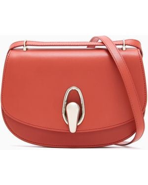Giorgio Armani Smooth Leather Shoulder Bag With Metal Clasp - Red