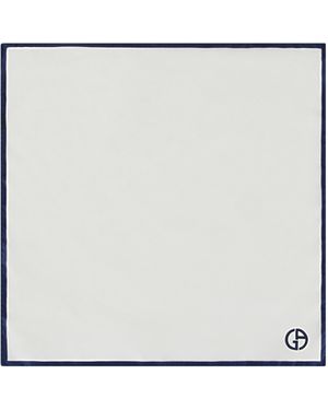 Giorgio Armani Silk Pocket Square With Logo - White
