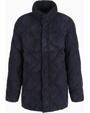 Giorgio Armani Caban En Cuir Suédé Rembourré En Plume - Bleu