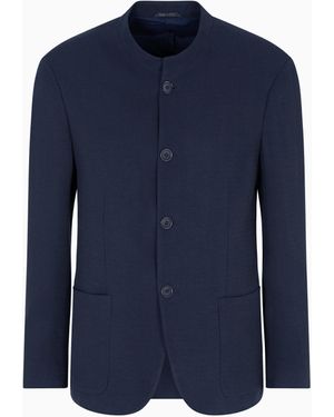 Giorgio Armani Veste À Simple Boutonnage En Cupro Et Viscose Micro-Chevron - Bleu