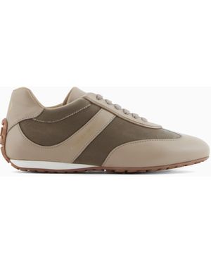 Giorgio Armani Leather Velvet Trainer With Laces - White