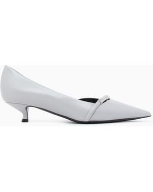 Giorgio Armani Pointed Toe Leather Court Shoes With Strap And Low Heel - White