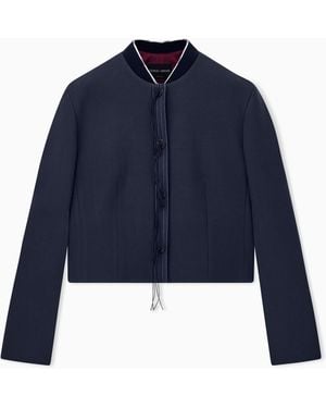 Giorgio Armani Blazer De Lana Virgen Con Cuello Mao Y Botones De Nudo - Azul