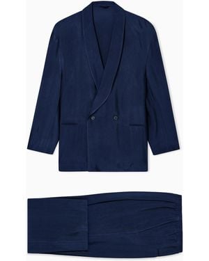 Giorgio Armani Viscose Suit With Chevron Motif - Blue