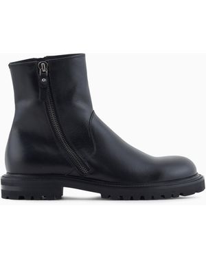 Giorgio Armani Nappa Calfskin Ankle Boots - Blue