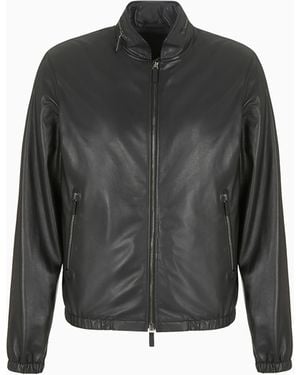 Giorgio Armani Nappa Leather Blouson With Zip - Grey
