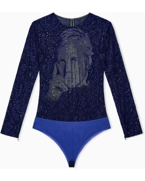 Giorgio Armani Bodysuit With All-Over Rhinestones - Blue