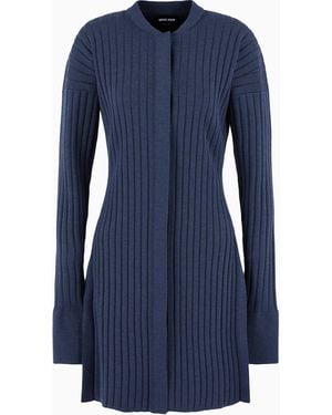 Giorgio Armani Long, Ribbed Wool Cardigan - Blue