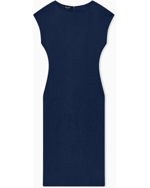 Giorgio Armani Vestido De Tubo De Cady Técnico Elástico Con Manga Corta - Azul