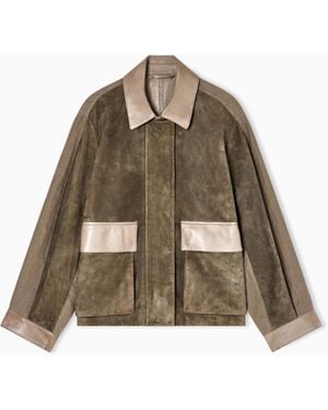 Giorgio Armani Lambskin Suede And Linen Oversized Blouson - Brown
