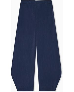 Giorgio Armani Washed Silk Trousers With Rounded Hem - Blue