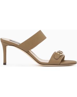 Giorgio Armani Leather Sandals With Heel - Natural