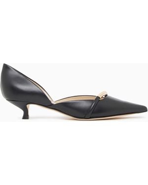 Giorgio Armani Pointed Toe Leather Court Shoes With Strap And Low Heel - White