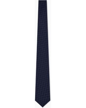 Giorgio Armani Gewebte Seidenkrawatte Mit Elegantem Zickzackmuster - Blau