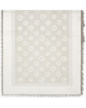Giorgio Armani Monogram Jacquard Virgin-Wool And Silk Stole - White