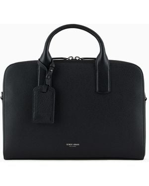 Giorgio Armani Pebbled Leather Briefcase - Black