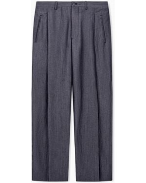 Giorgio Armani Single-Pleat, Denim-Effect Virgin Wool And Abaca And Silk Trousers - Blue