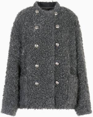 Giorgio Armani Abrigo De Bouclé De Lana Mohair Y Lana Virgen - Gris