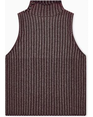 Giorgio Armani Knit Top Sleeveless Turtleneck - Brown