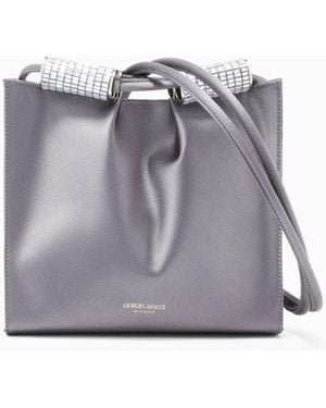 Giorgio Armani Satin Shoulder Bag With Rhinestone Detail - Grey