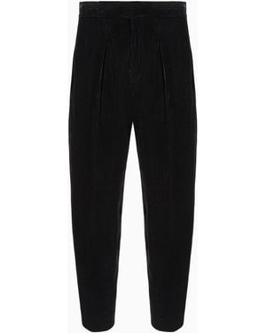 Giorgio Armani Giorgio's Shiny, Pinstriped Velvet Single-Pleat Trousers - Black