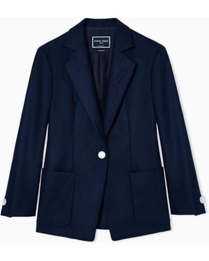 Giorgio Armani Chaqueta De Abotonadura Sencilla De Franela Y Cachemir - Azul