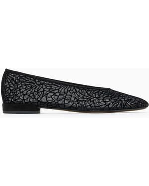 Giorgio Armani Floral Flocked Mesh Ballerinas - White