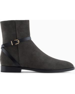 Giorgio Armani Suede And Calfskin Ankle Boots - Black