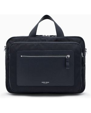 Giorgio Armani Asv Pebbled-Leather And Nylon Briefcase - Blue