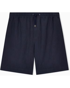 Giorgio Armani Linen Canvas Flat-Front Bermuda Shorts - Blue