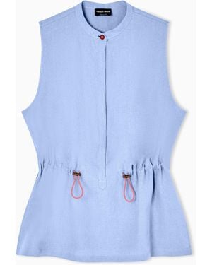 Giorgio Armani Hemp Top With Drawstring - Blue