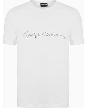 Giorgio Armani Asv T-Shirt Aus Stretch-Viskose Mit Logo-Schriftzug - Weiß