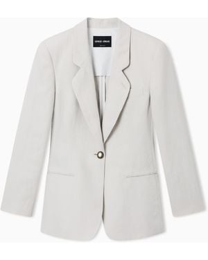 Giorgio Armani Single-Breasted Linen Jacket - Blue