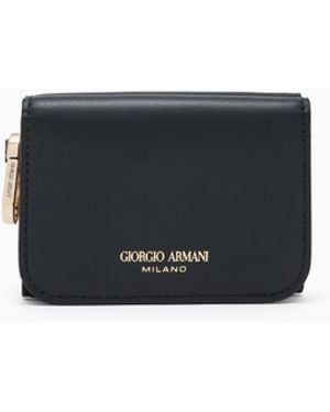 Giorgio Armani Leather Mini Trifold Wallet - Black