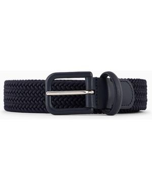 Giorgio Armani Woven Webbing And Leather Belt - White