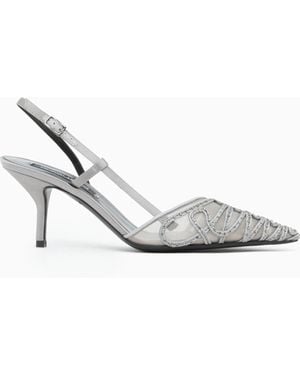 Giorgio Armani Decollete Shoe Leather And Mesh With Satin And Rhinestones - White