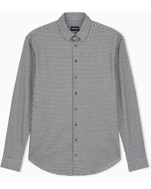Giorgio Armani Regular Fit Cotton Jersey Shirt With Geometric Flock Print - Grey